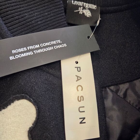 CIVIL REGIME 6 Feet Deep Varsity Jacket Men's Bomber Black Skeleton  L - Picture 6 of 9